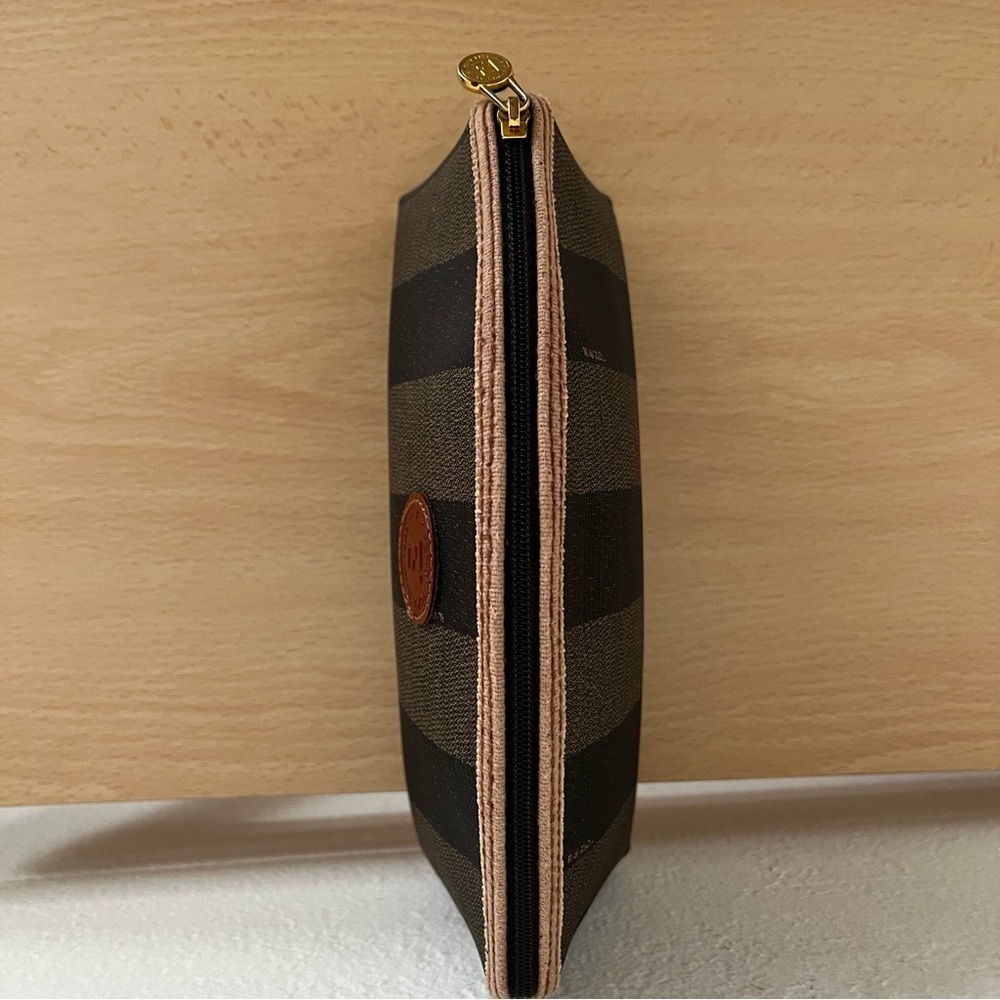 FENDI Pecan Striped Canvas Pouch Black Brown Gold COA 1980s Italy - Picture 15 of 17